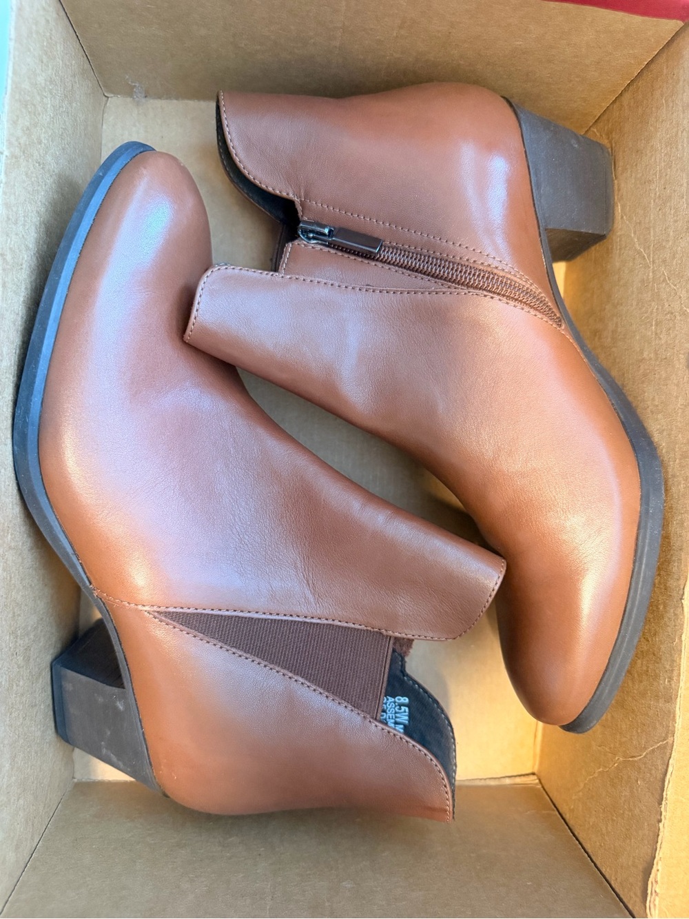 Munro Cognac Brown Leather Ankle Booties with Side Zip